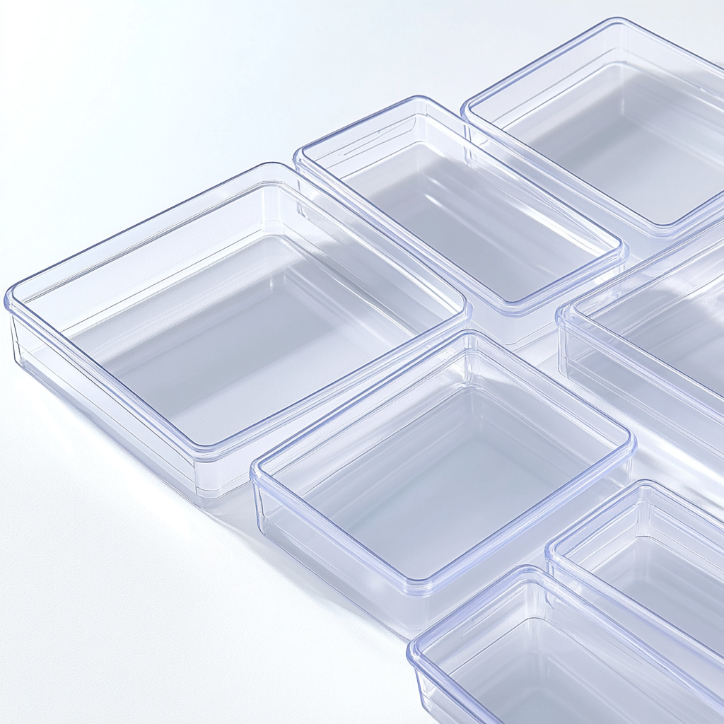 Basey Clear Acrylic Drawer Organizers - Modular Stackable Storage Bins - Professional Grade Desk & Makeup Organizer - Set of 6