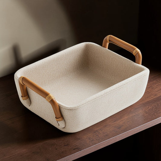 Basey Artisan Storage Basket - Sustainable Bamboo Handles - Premium Felt Texture - Nordic Home Decor - Minimalist Living Room Organizer