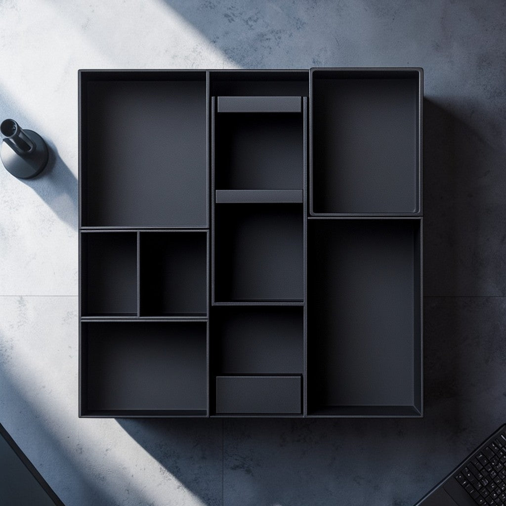 Basey Magnetic Desk Organizer - Modular Geometric Design - Space Saving - For Stationery & Tech Accessories - Matte Black