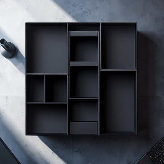 Basey Magnetic Desk Organizer - Modular Geometric Design - Space Saving - For Stationery & Tech Accessories - Matte Black