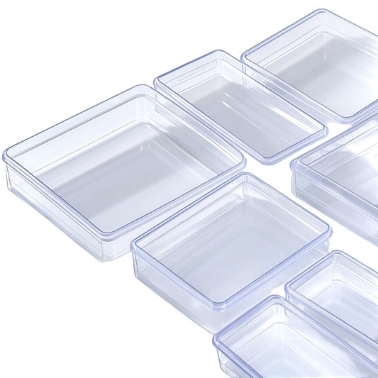 Basey Clear Acrylic Drawer Organizers - Modular Stackable Storage Bins - Professional Grade Desk & Makeup Organizer - Set of 6