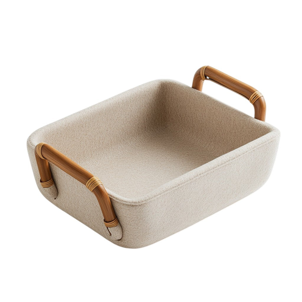 Basey Artisan Storage Basket - Sustainable Bamboo Handles - Premium Felt Texture - Nordic Home Decor - Minimalist Living Room Organizer