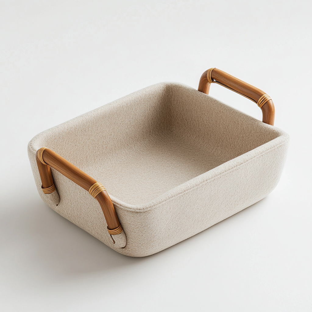 Basey Artisan Storage Basket - Sustainable Bamboo Handles - Premium Felt Texture - Nordic Home Decor - Minimalist Living Room Organizer